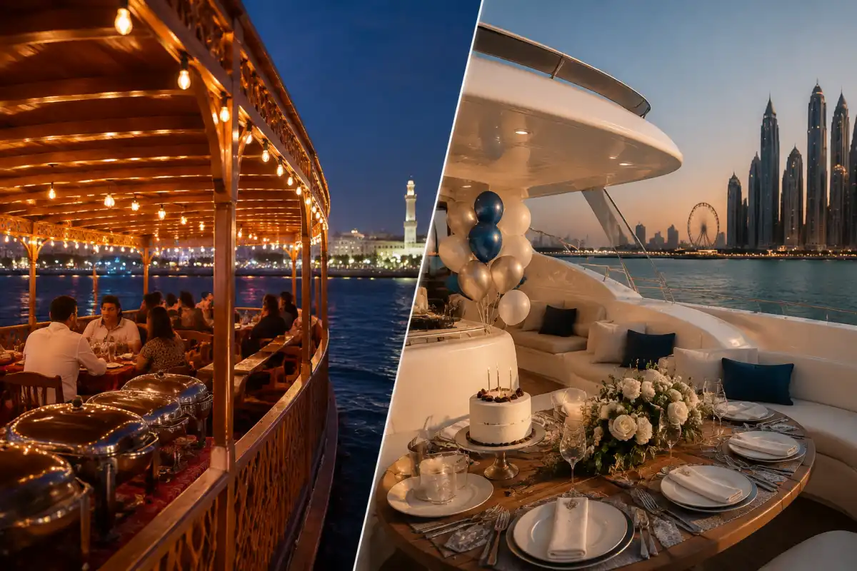 Dhow cruise dining and private yacht luxury service in Dubai