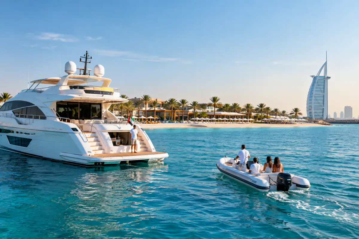 Yacht and Tender Transfer Near J1 Beach Dubai